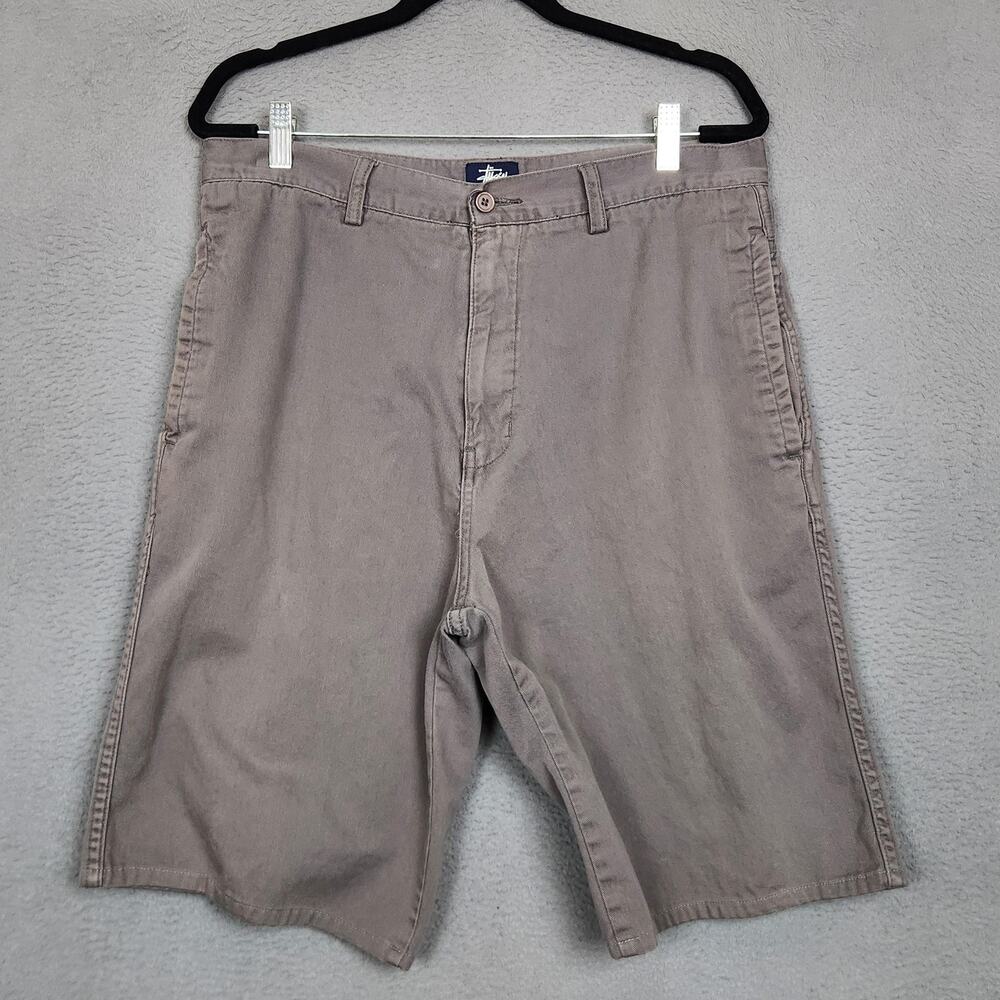 Stussy Shorts Mens 34 Gray Chino 10" Inseam Flat Front Casual Cotton Summer